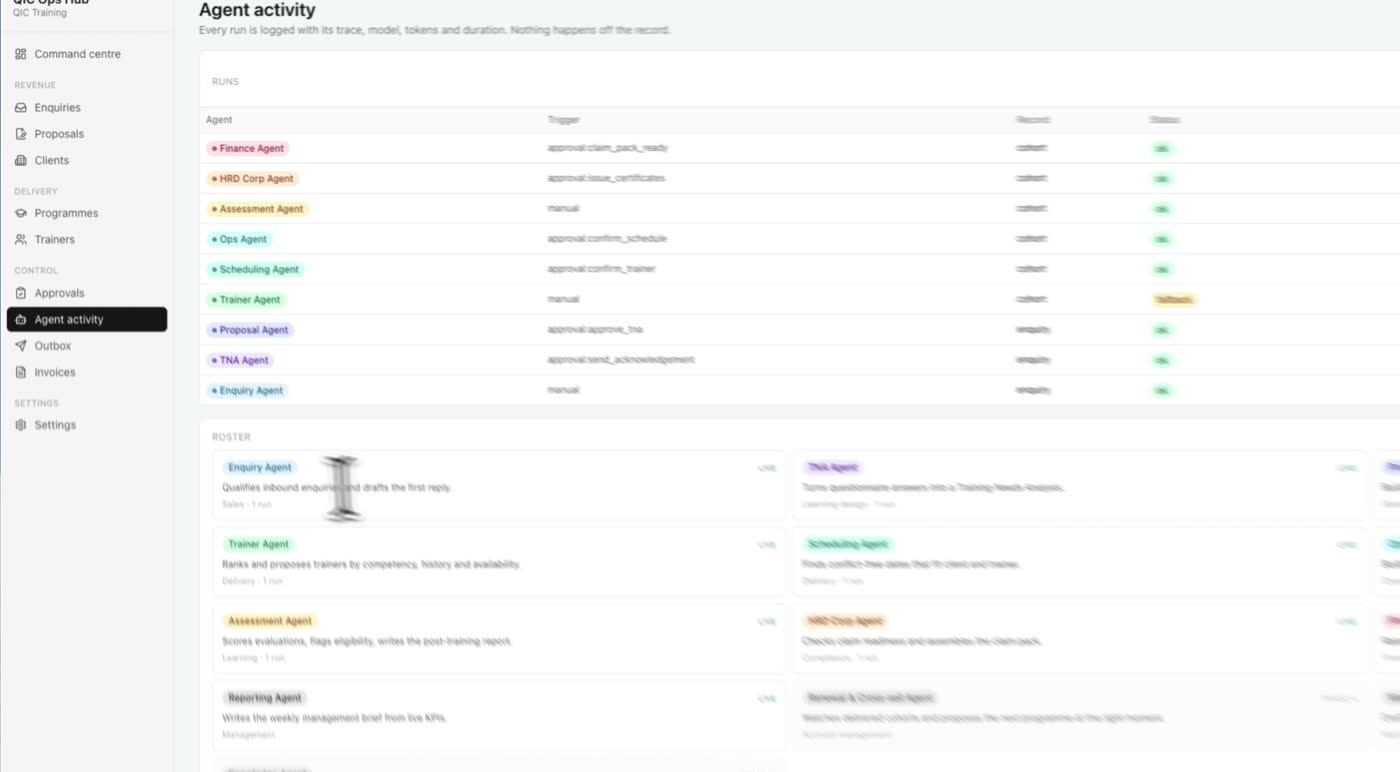 Clients, approvals and agents in one workspace.